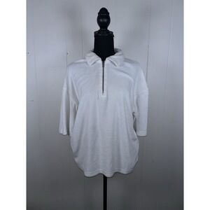 standard/cloth terry cloth half zip short‎ sleeve mens medium white